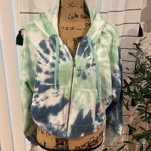 Aeropostale medium blue green tie-dye zip up hoodie